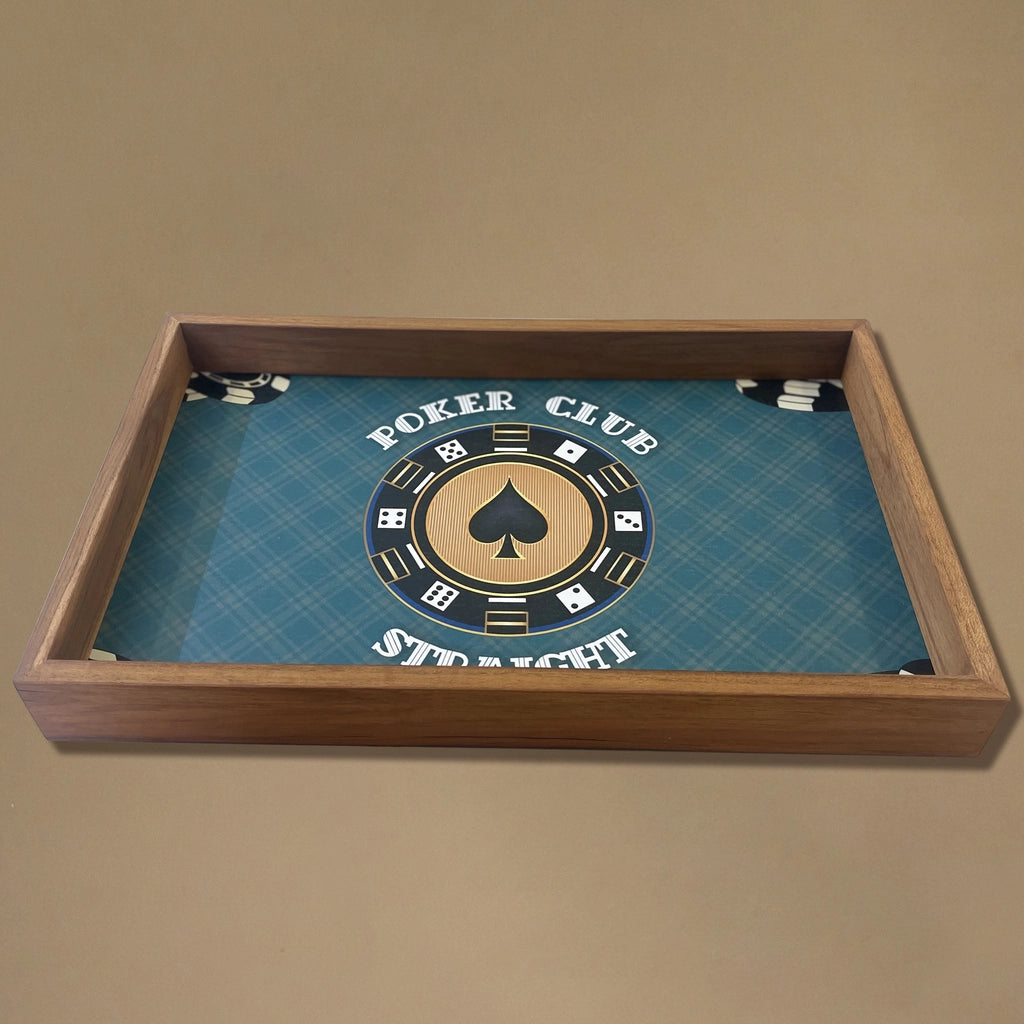 Poker Tray Set of 3 in Natural Teak Wood - Rectangle
