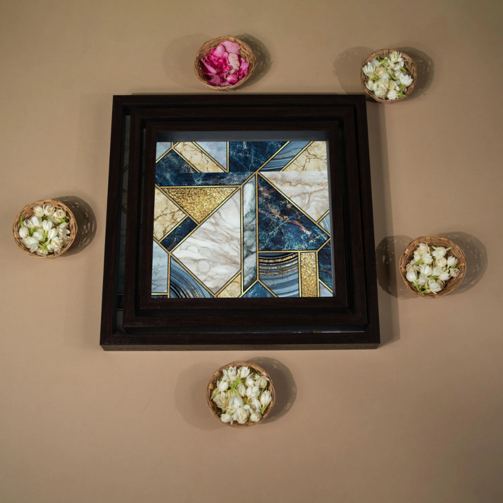 Fire Stone Blue Square Tray (Set of 3)