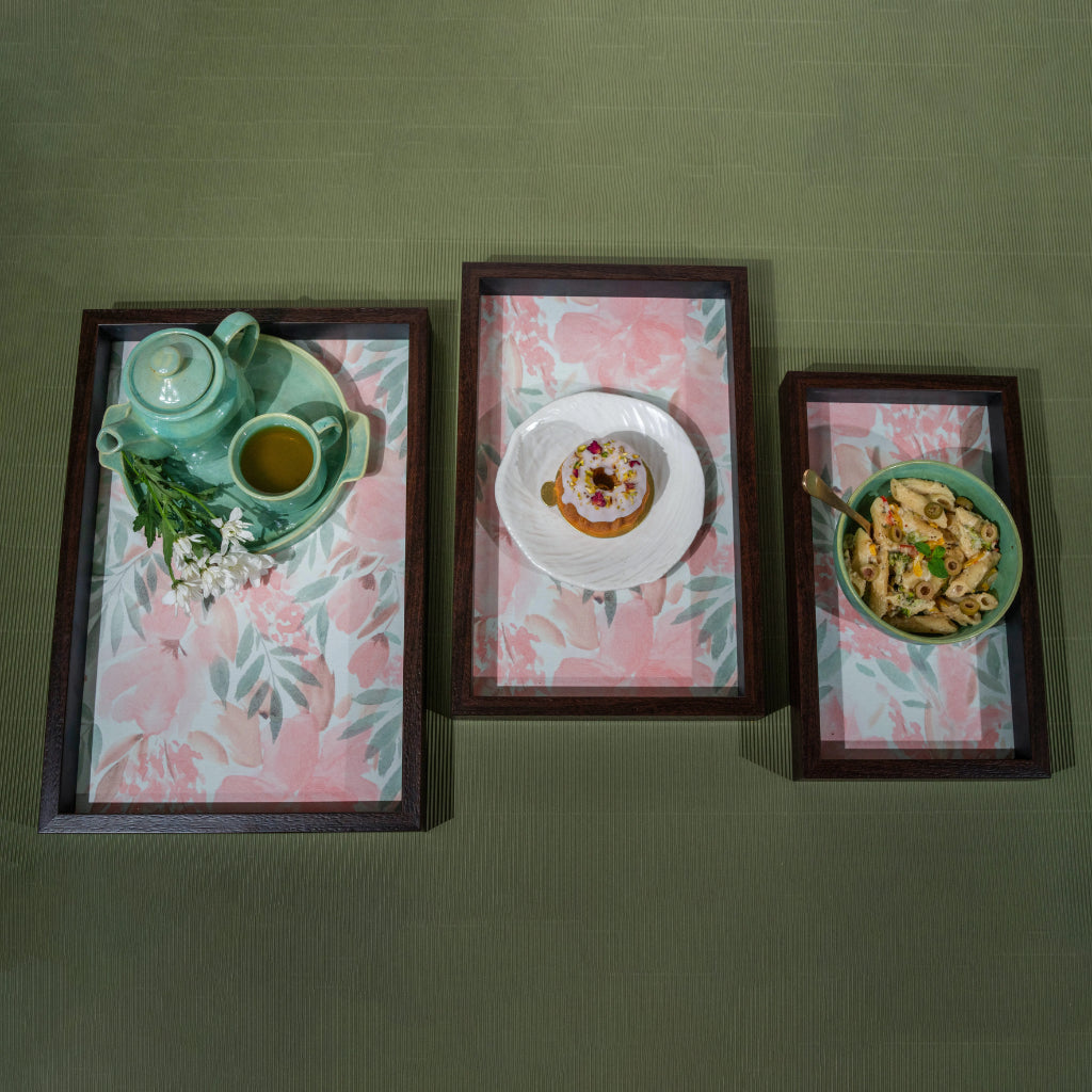 French Rose Rectangle Tray (Set of 3)