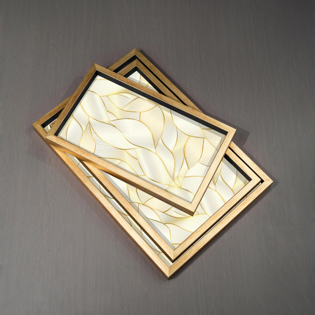 Golden Leaves Rectangle Tray (Set of 3)