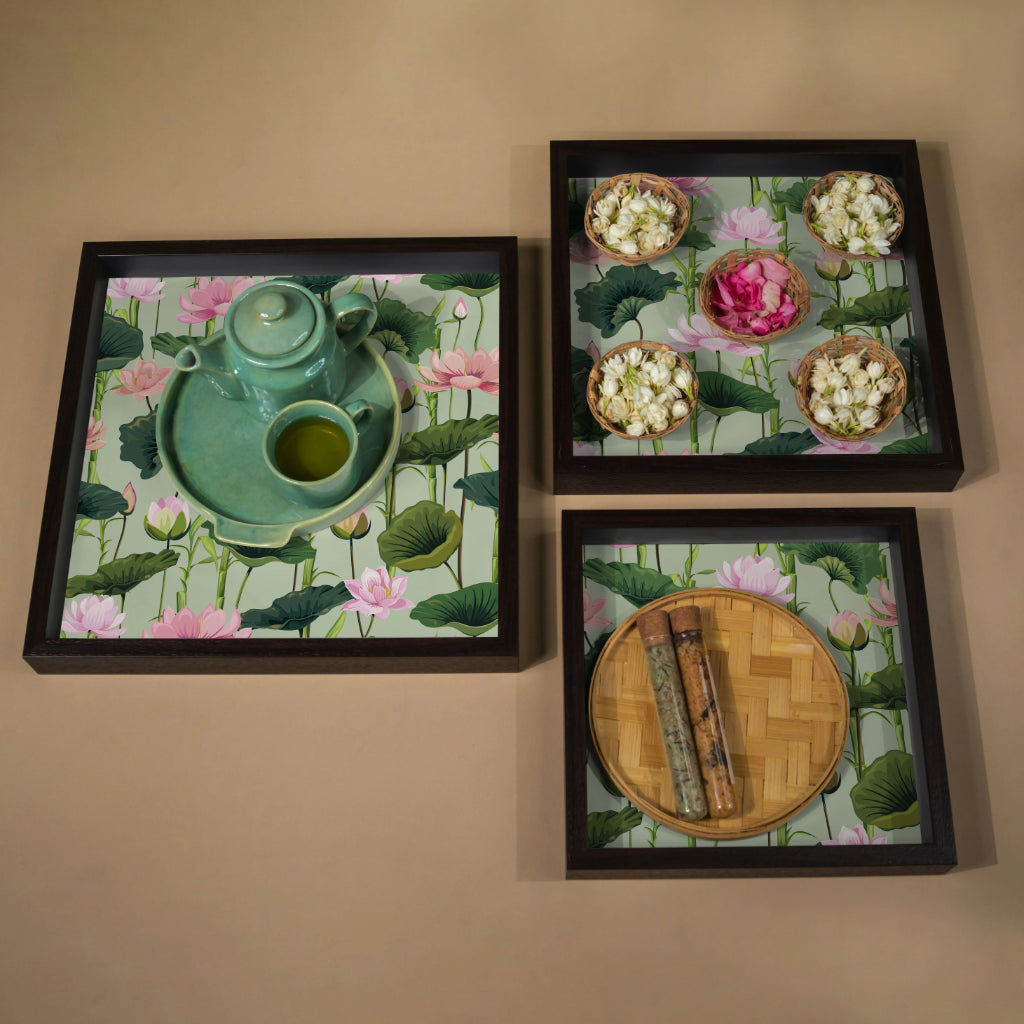 Green Ochard Square Tray Small (Set of 3)